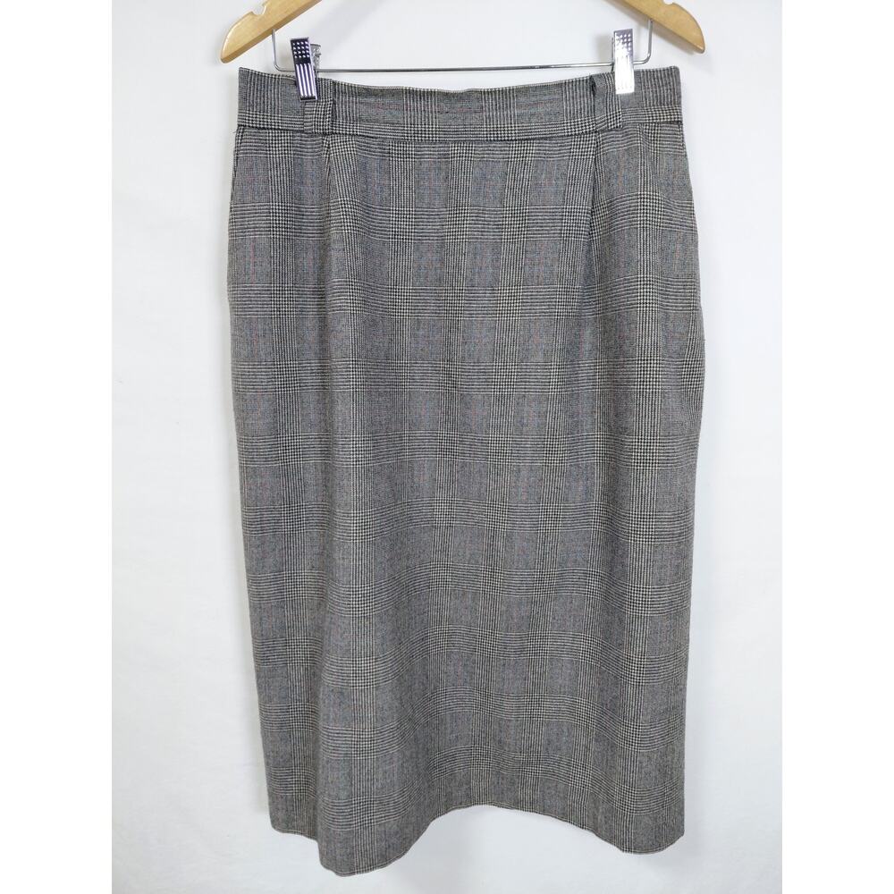 Vintage Sabrina B Gray Lined Pencil Knee Length Plaid Skirt Women Size 16 - Picture 2 of 9
